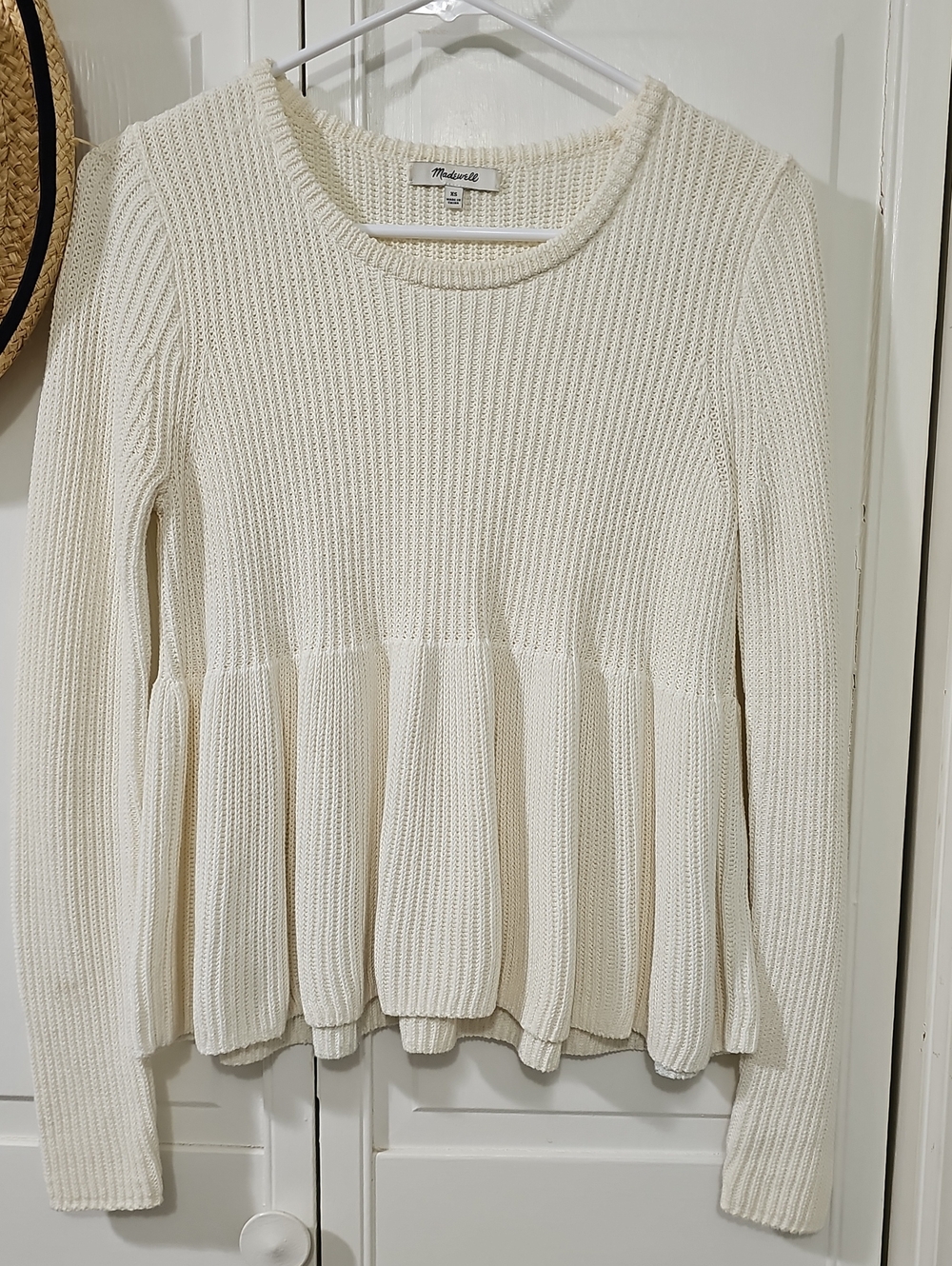 Madewell Cream Ribbed Knit Peplum Sweater